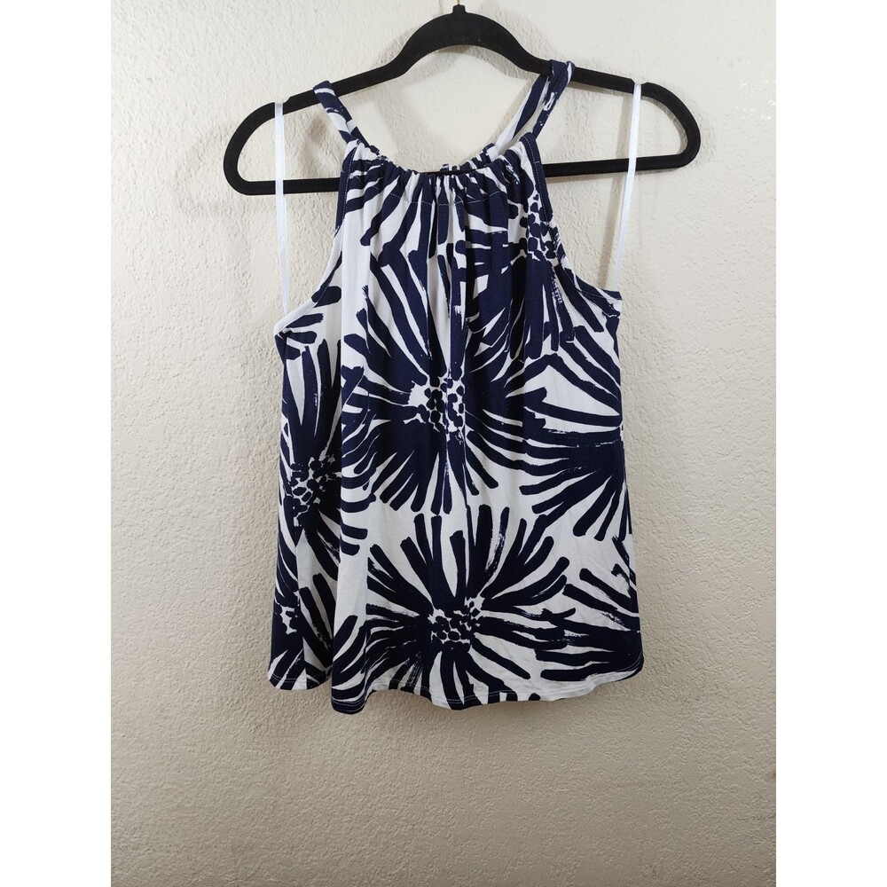 Nwt Loveappella Womens S Blue White Floral High Neck Halter Tank Top